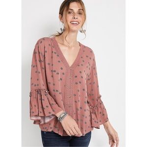 Pink Daisy Bell Sleeve Blouse